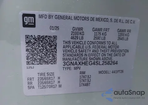 2025 Chevrolet Equinox Fwd Lt из США, поврежденный, VIN 3GNAXHEG4SL258264